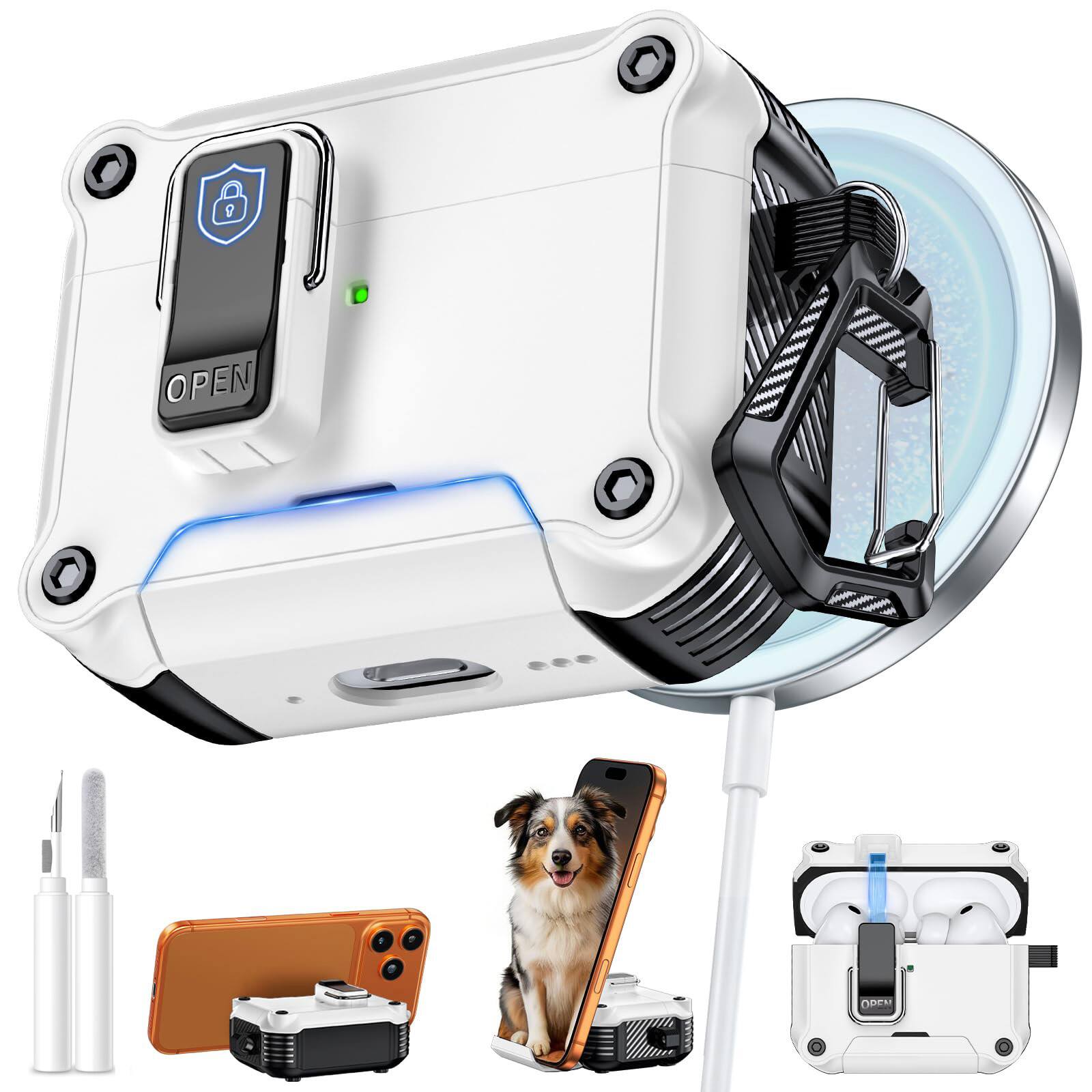 Dteck - for AirPods Pro 3 Generation Case with Secure Lock & Phone Stand, Compatible with MagSafe,Automatic Snap Switch Cover - White