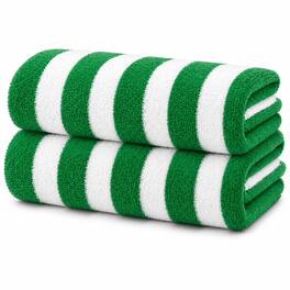 Plazatex - Cabana Terry Cloth Stripe 80% Cotton 20% Polyester 2 Pack Beach Bath Towel 36" x 66" - Green
