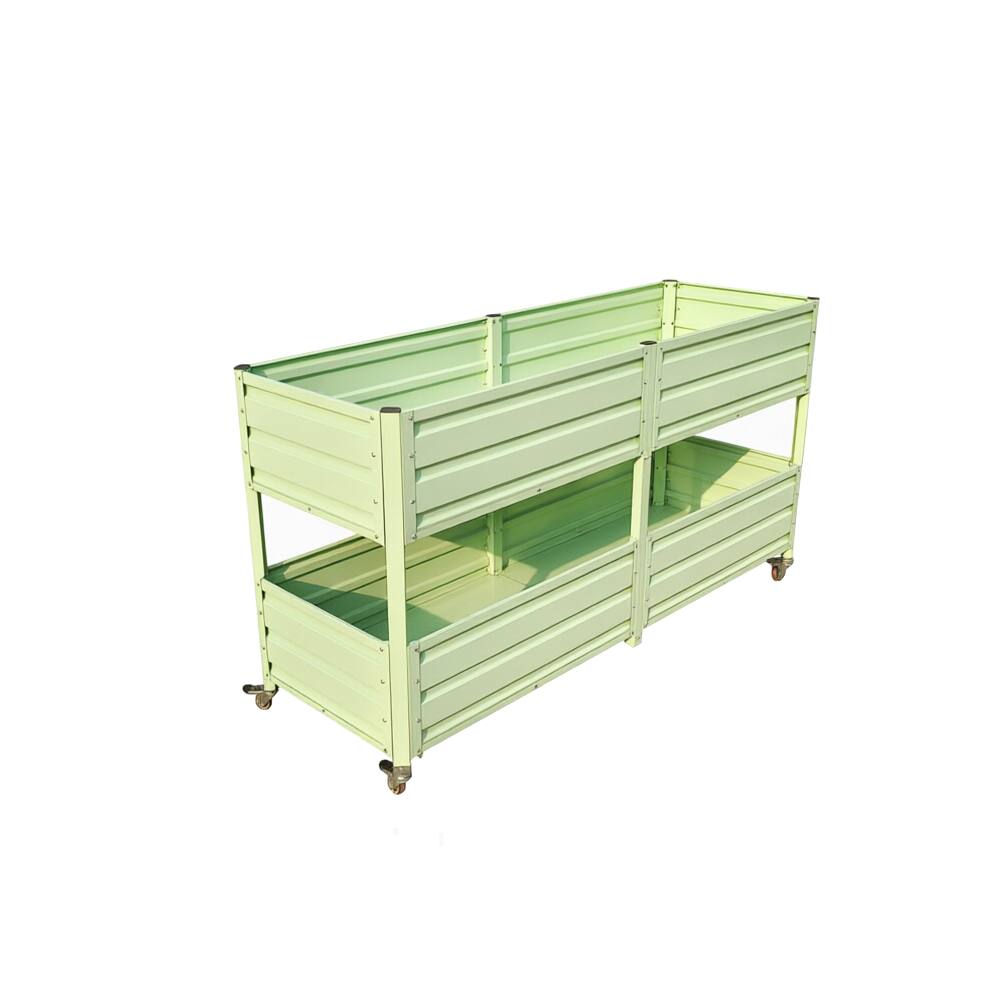 Alt View 10. Loheer - Loheer 2-Tier Elevated Raised Garden Bed Rolling Metal Planter Box with Lockable Wheels Green.