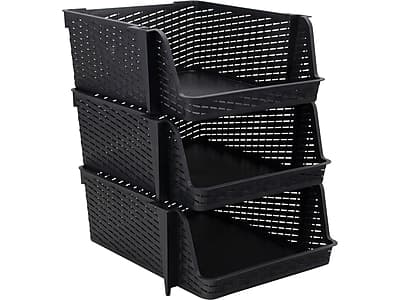 Advantus - Nest and Stack Open Lid Storage Bin, 3/Pack - Black