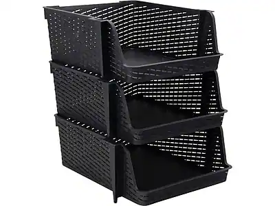 Front. Advantus - Advantus Nest and Stack Open Lid Storage Bin, Black, 3/Pack (39221) - Black.