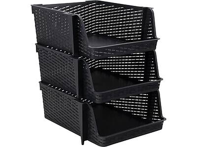 Front. Advantus - Advantus Nest and Stack Open Lid Storage Bin, Black, 3/Pack (39221) - Black.