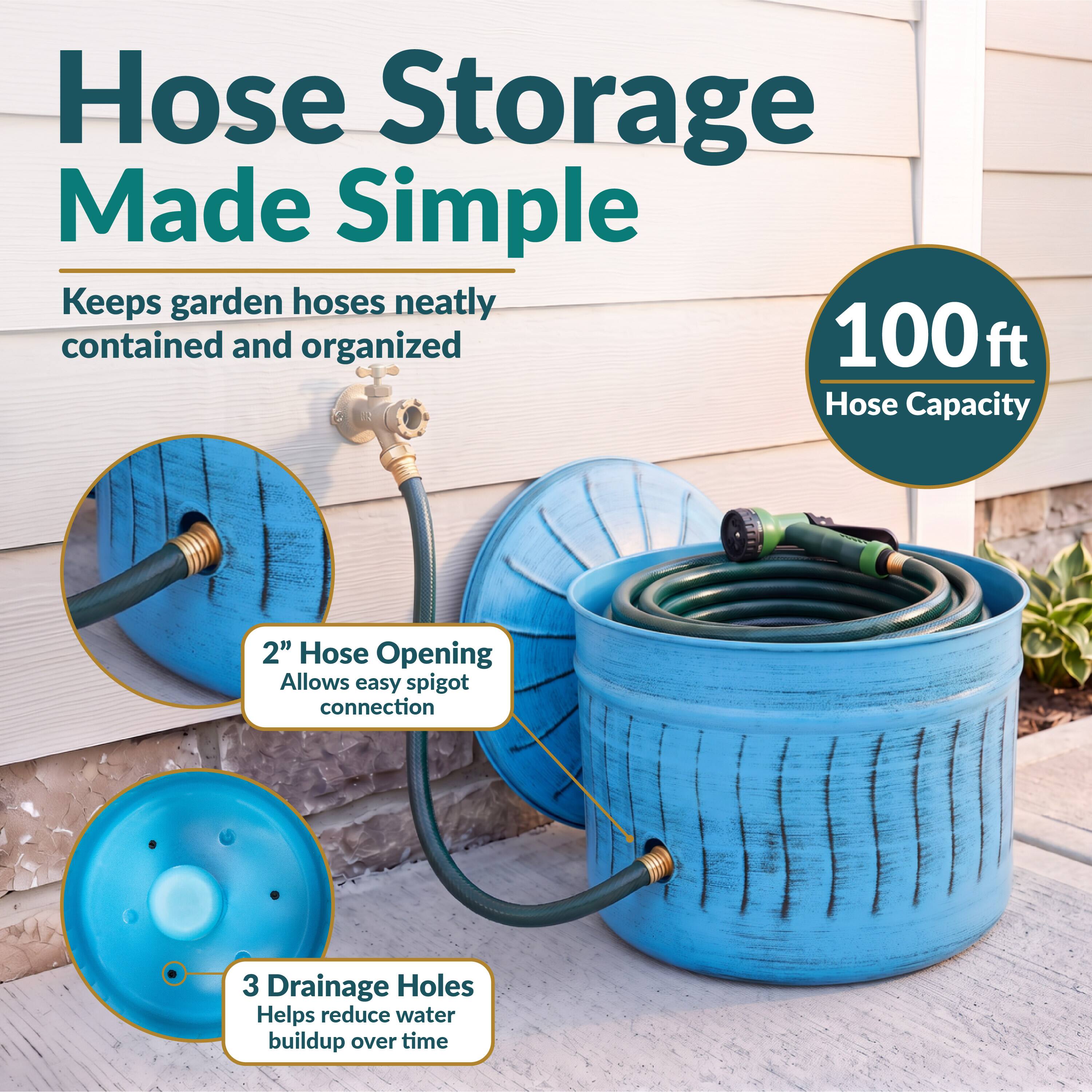 Sunnydaze Embossed Panel Garden Hose Holder with Drainage Holes Blue ...
