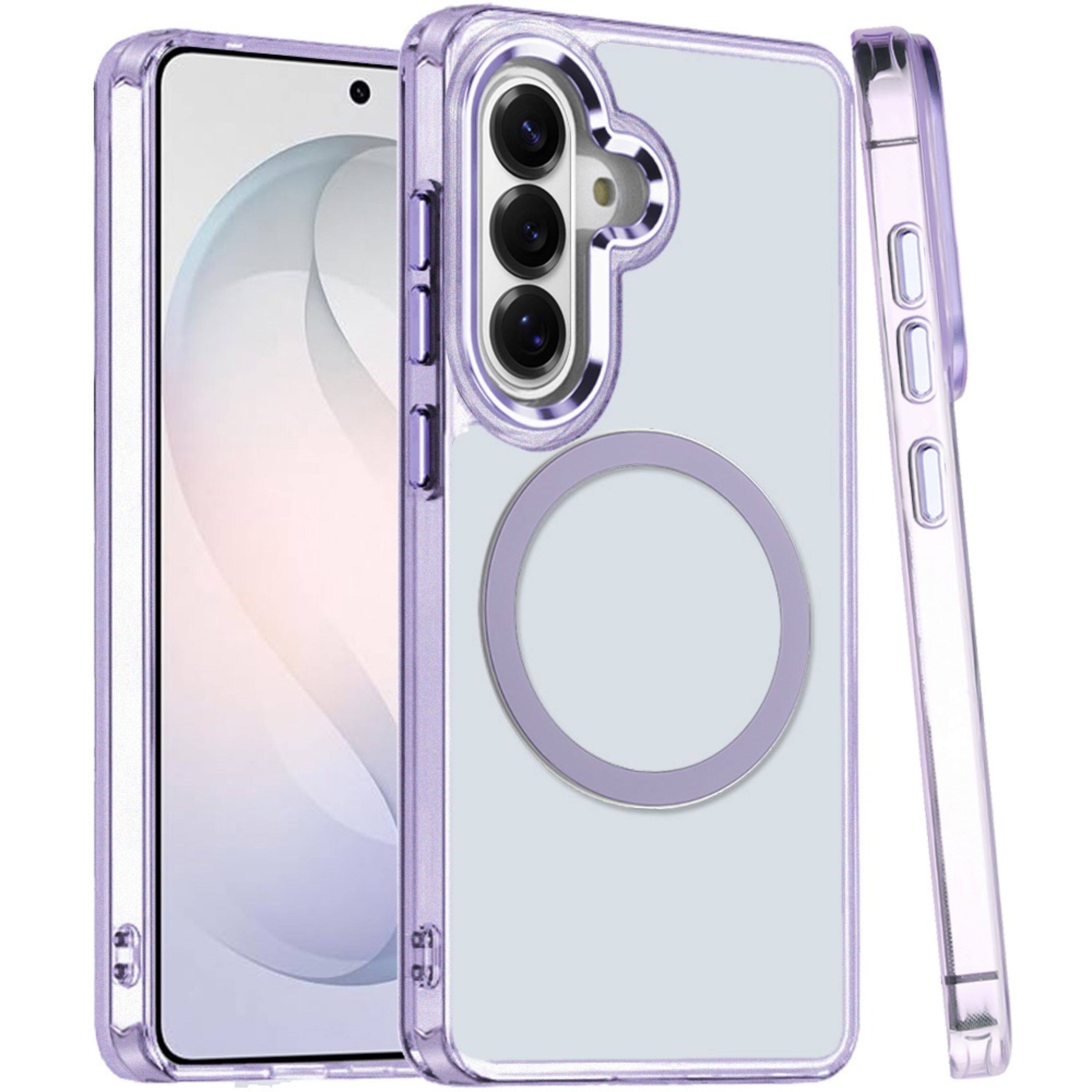 Angle. Kitcheniva - Trans-Clear Metal Buttons Phone Cover Plus Tempered Glass For Samsung S26 FE Light Purple - Light Purple.