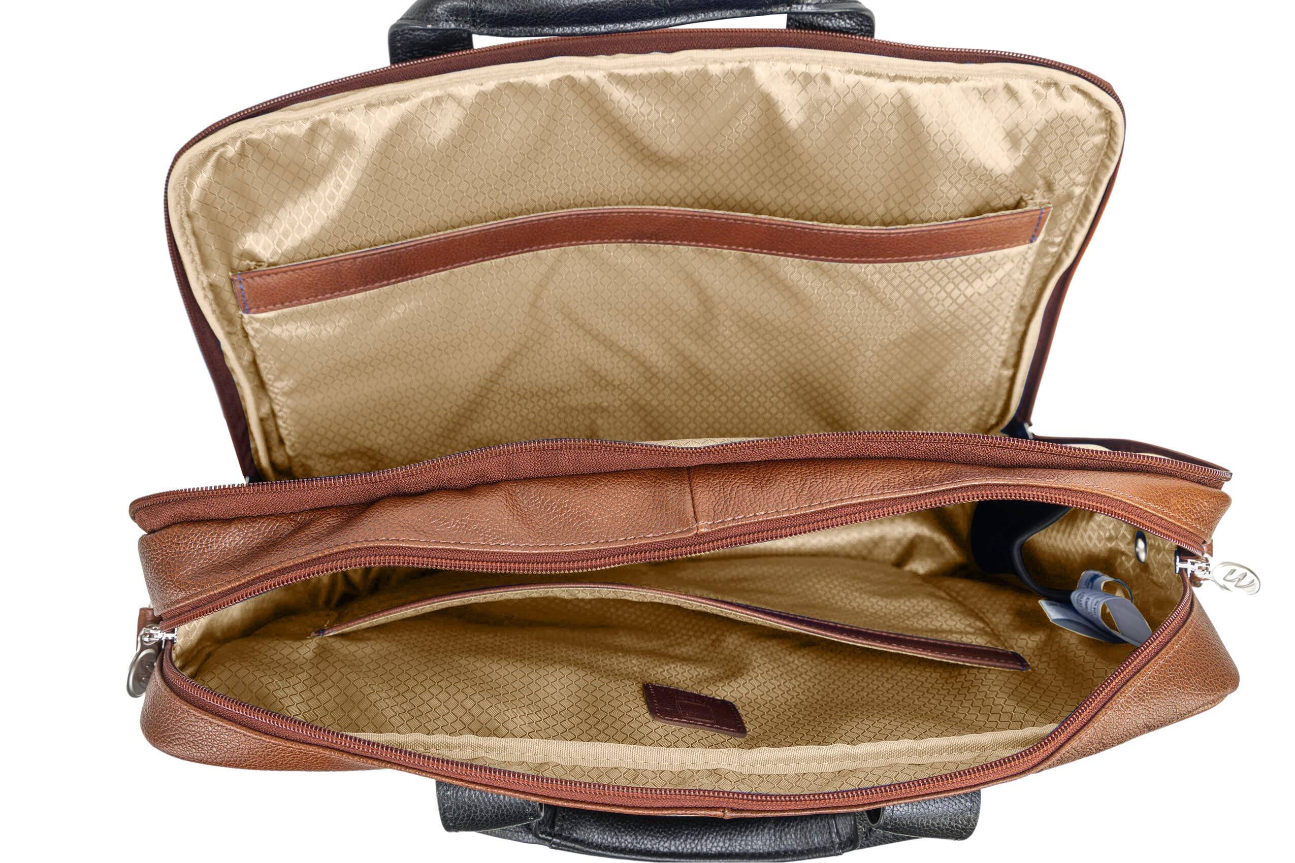 Alt View 4. McKleinUSA - 17-inch Laptop & Tablet Briefcase, Pebble-Grain Calfskin Leather, Dual-Compartment, Padded Sleeve, Lockable Zippers - Brown.