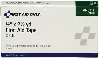 3 VO First Aid Tape
VO FIRST AID ONLY.
AN5111 MISC
1/2" x 21/2 yd First Aid Tape 2 Rolls
Cinta para primeros auxilios de 1/2" x 21/2 yd 2 rollos
ANS/ISEA Z308.1-2015