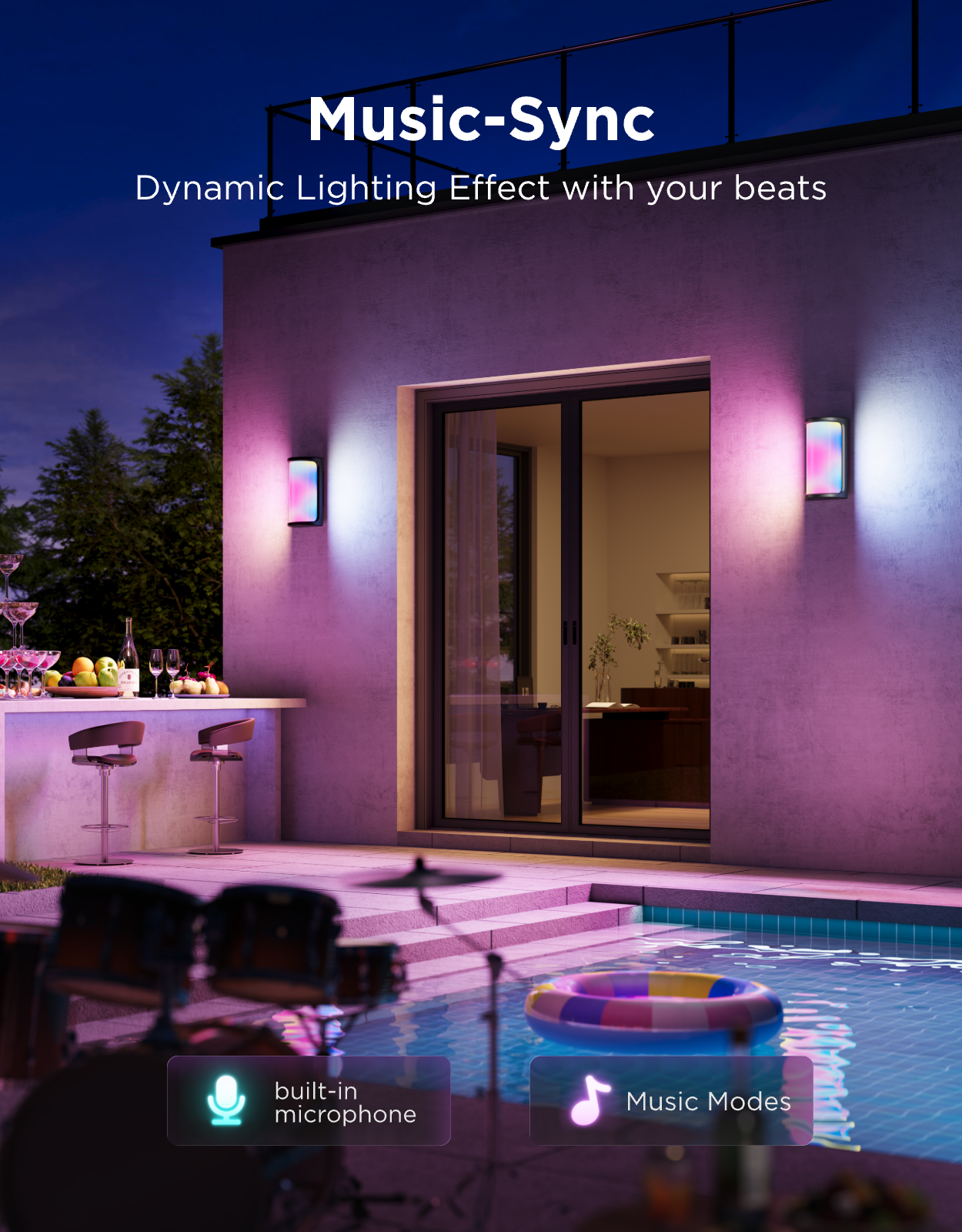 Music-Sync  
Dynamic Lighting Effect with your beats  

built-in microphone  
Music Modes