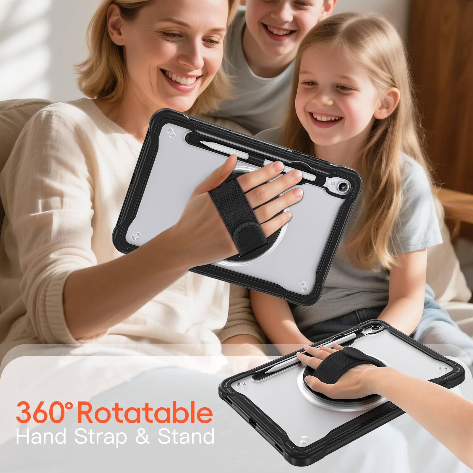 360° Rotatable Hand Strap & Stand