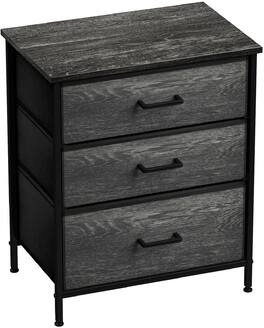 Sorbus - Nightstand with 3 Drawers - Steel Frame, Wood Top &Fabric Bins -Home, Bedroom, Office & College Dorm - Rustic black
