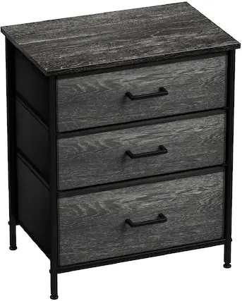 Front. Sorbus - Sorbus Nightstand with 3 Drawers - Steel Frame, Wood Top &Fabric Bins -Home, Bedroom, Office & College Dorm - Rustic black.