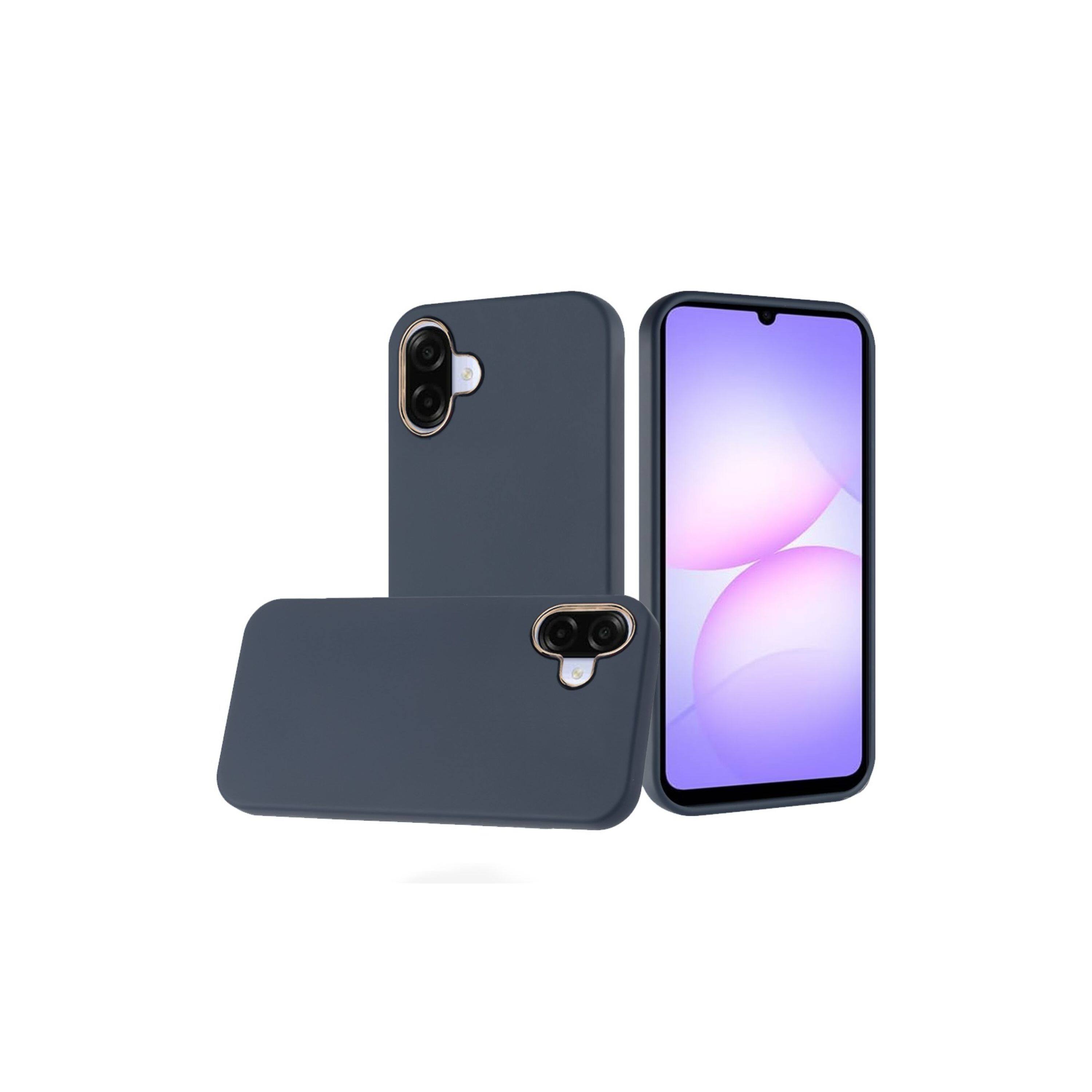 Angle. Kitcheniva - Soft Premium Feel Chromed Buttons Phone Case With Tempered Glass For Samsung Galaxy A07 Dark Blue - Deep Blue.