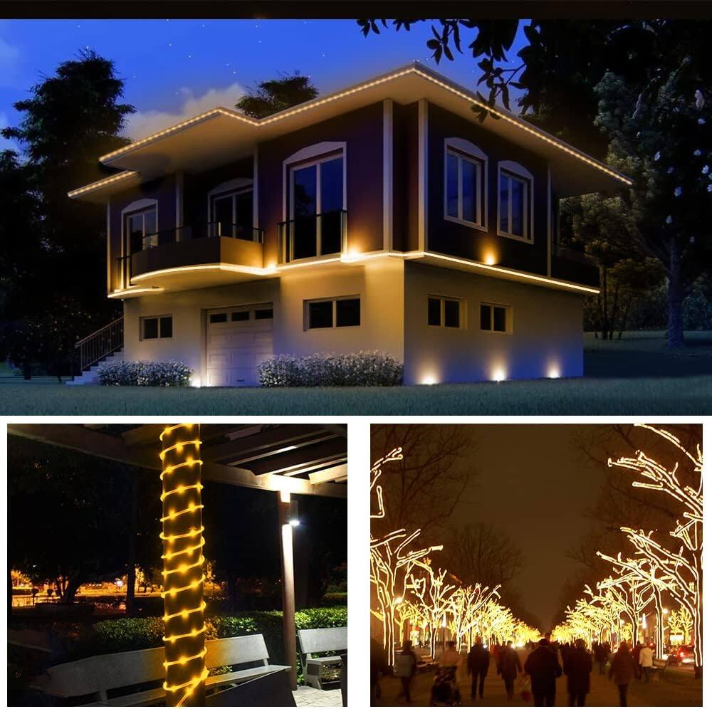 Alt View 1. Oumilen - 65.6FT Solar PVC Tube Rope Lights with Remote – Warm White LED 8 Modes IP67 Waterproof for Garden.