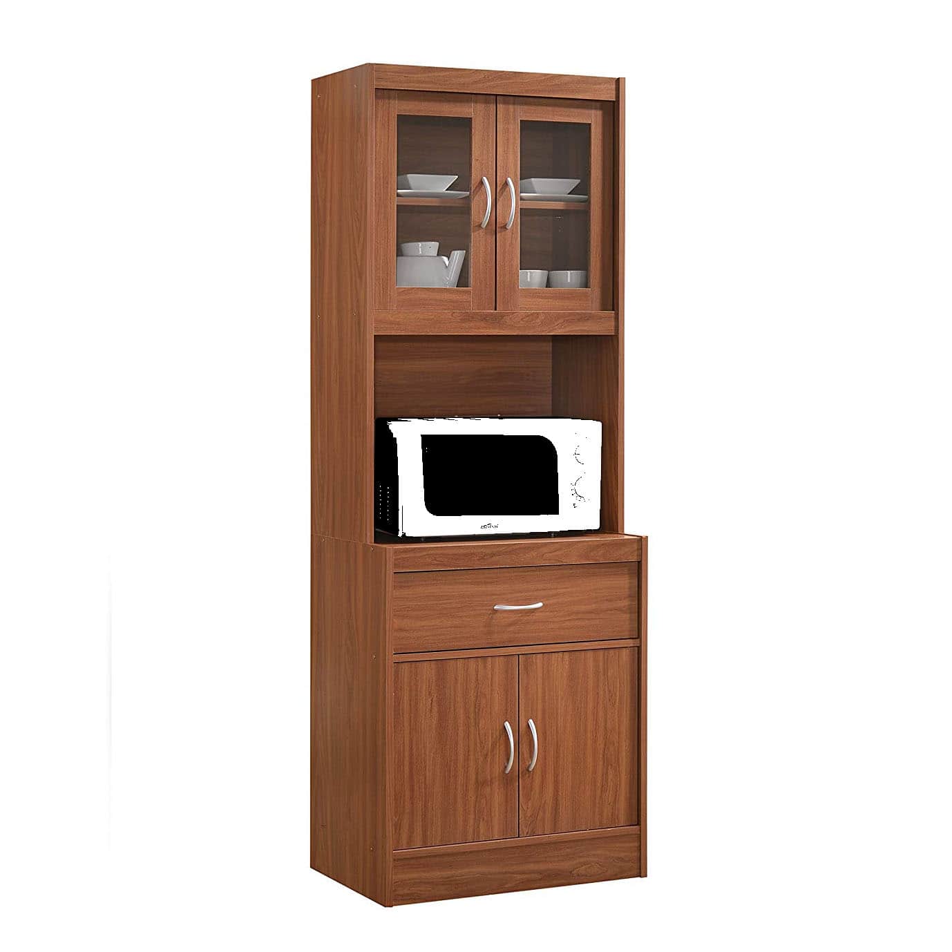 Hodedah - Import 70 In Tall Top/Bottom Enclosed Kitchen Cabinet w/ Drawer - Cherry