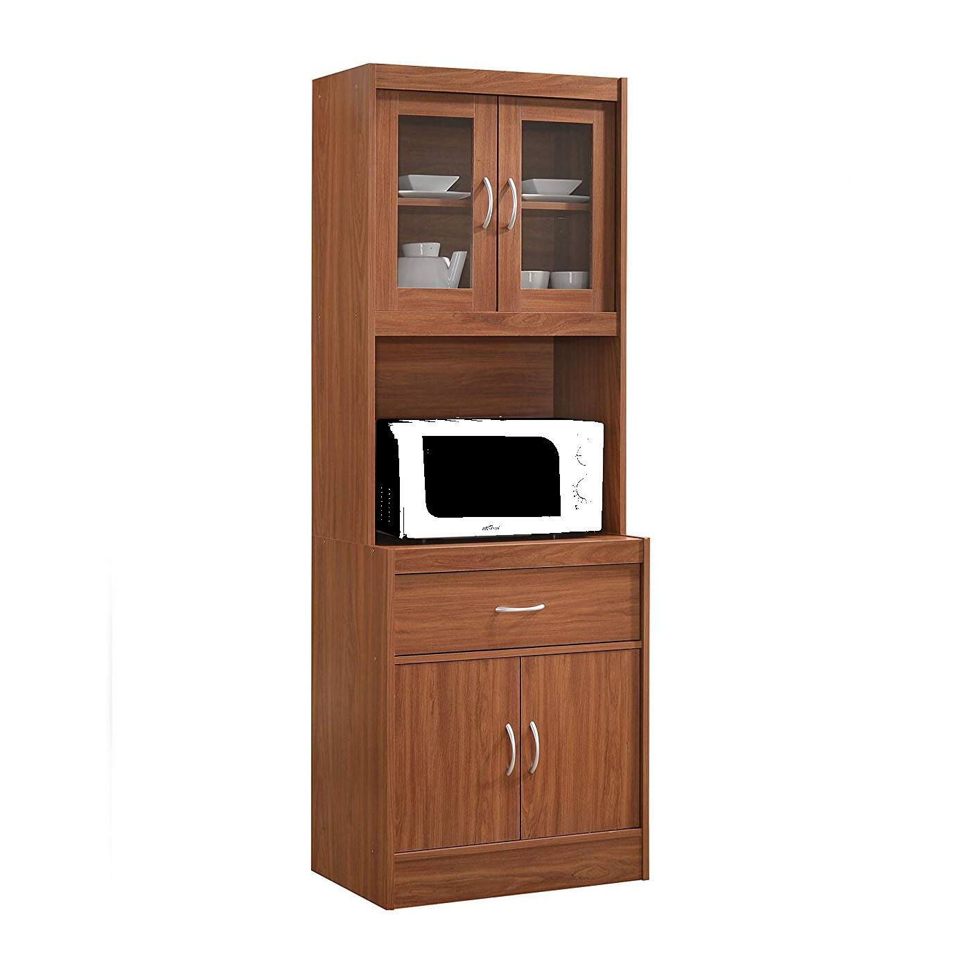 Front. Hodedah - Hodedah Import 70 In Tall Top/Bottom Enclosed Kitchen Cabinet w/ Drawer, Cherry - Cherry.