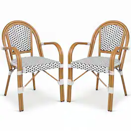 Gymax - Outdoor French Bistro Chairs Set of 2 w/ Armrests Galvanized Metal Frame - White