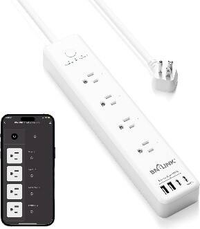 BN-LINK - Smart Plug Power Strip, 4 Outlets + 4 USB (20W USB-C), Surge Protector, Alexa & Google Home Compatible - White