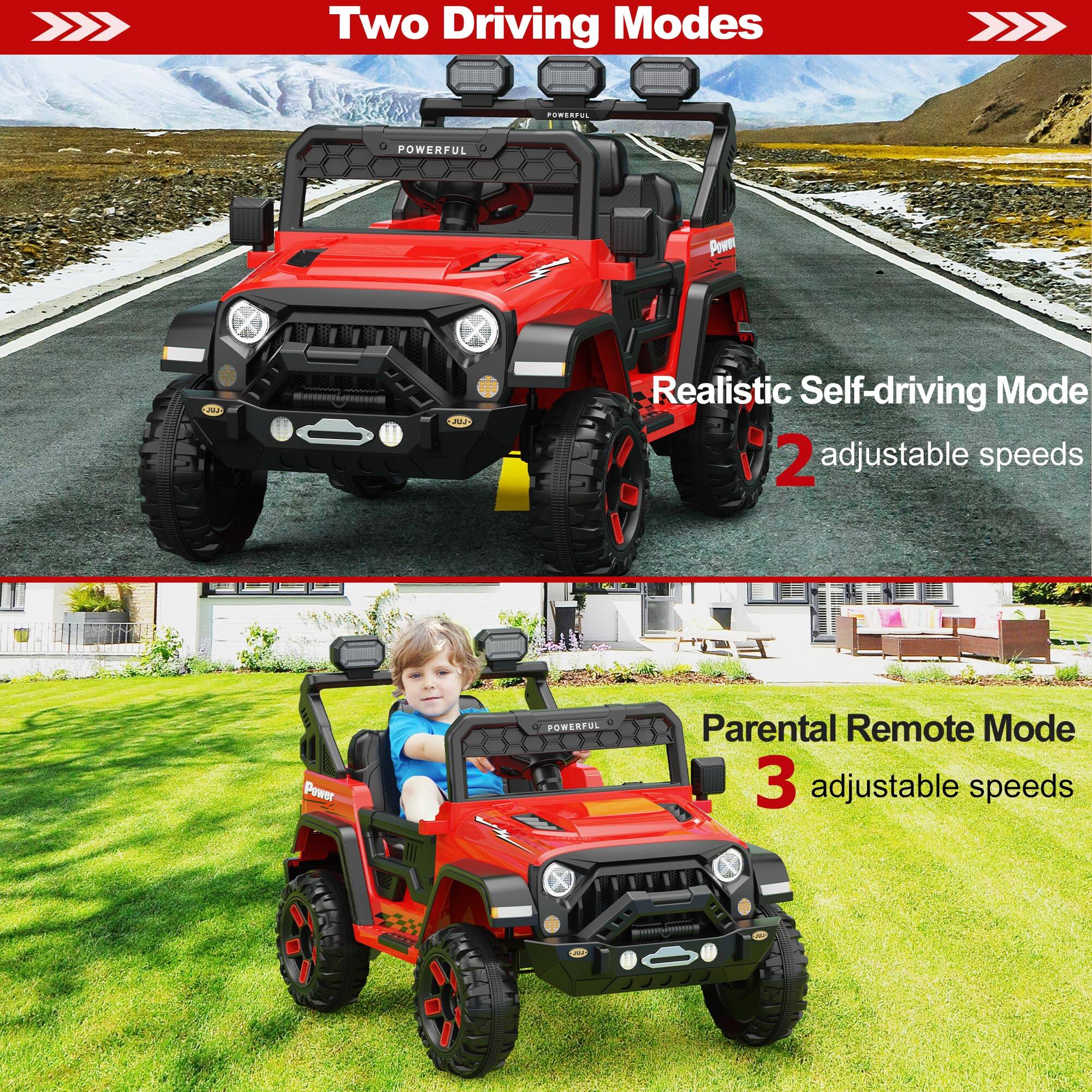 Two Driving Modes

1. Realistic Self-driving Mode
   - 2 adjustable speeds

2. Parental Remote Mode
   - 3 adjustable speeds