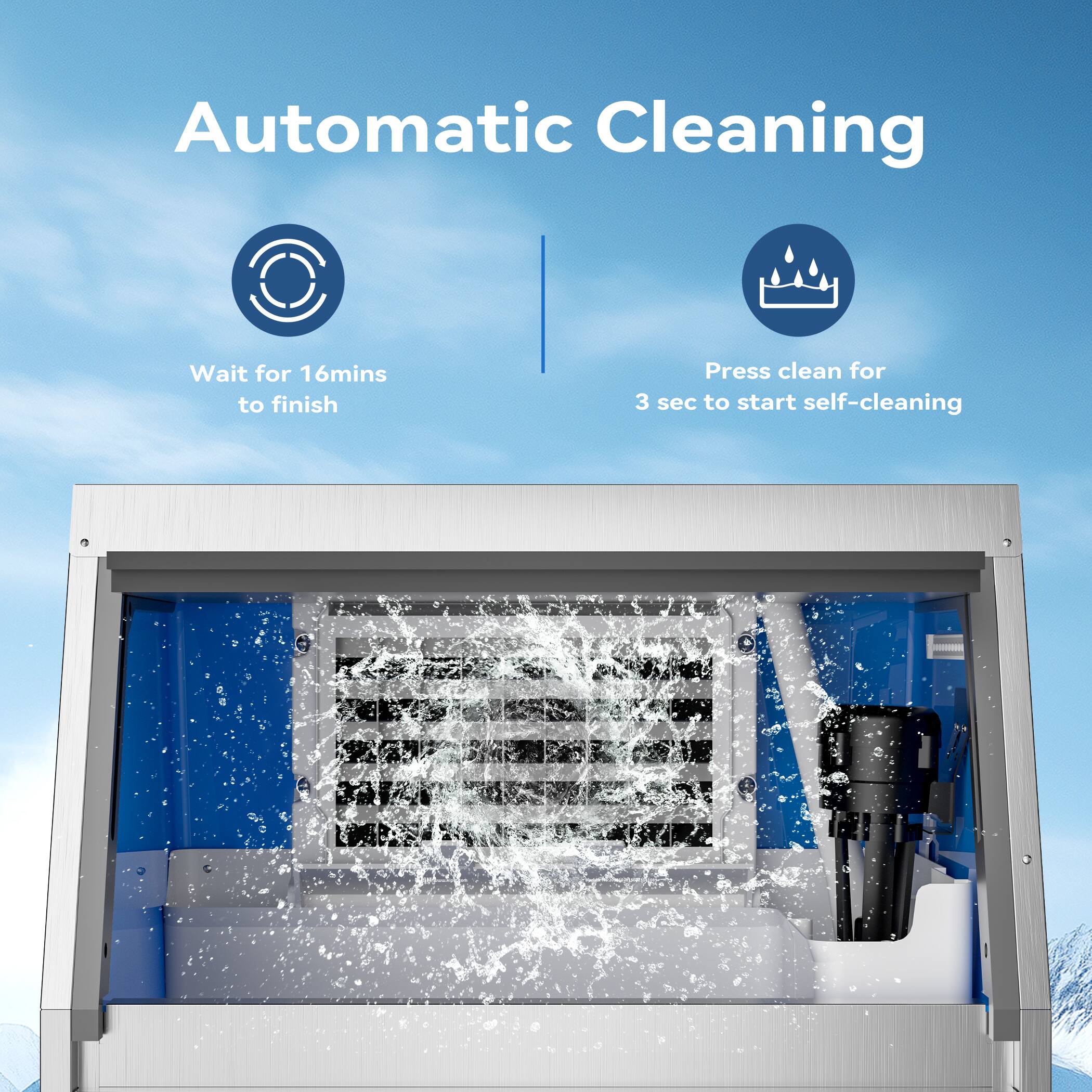 Automatic Cleaning

- Wait for 16mins to finish
- Press clean for 3 sec to start self-cleaning