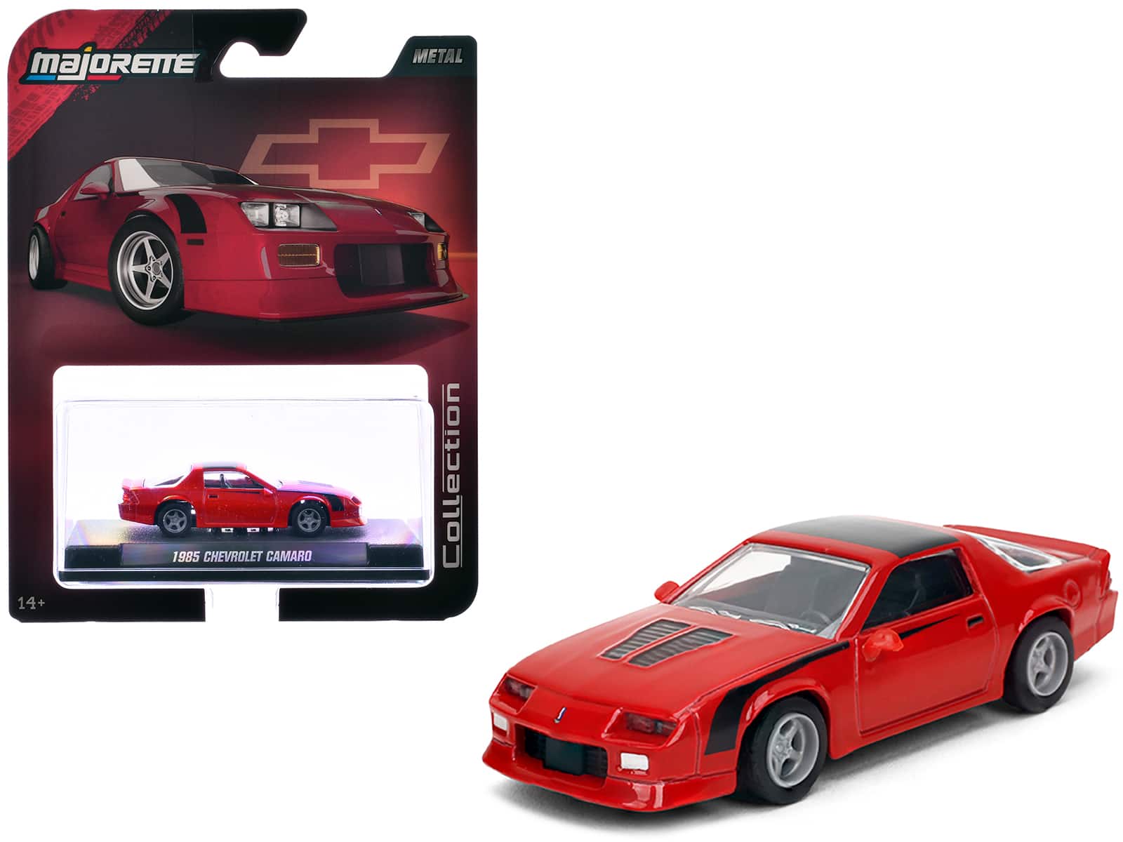 "1985 Chevrolet Camaro Red with Black Top and Stripes ""Collection"" Series 1/64 Diecast Model Car by Majorette" price history on PriceWatchPro