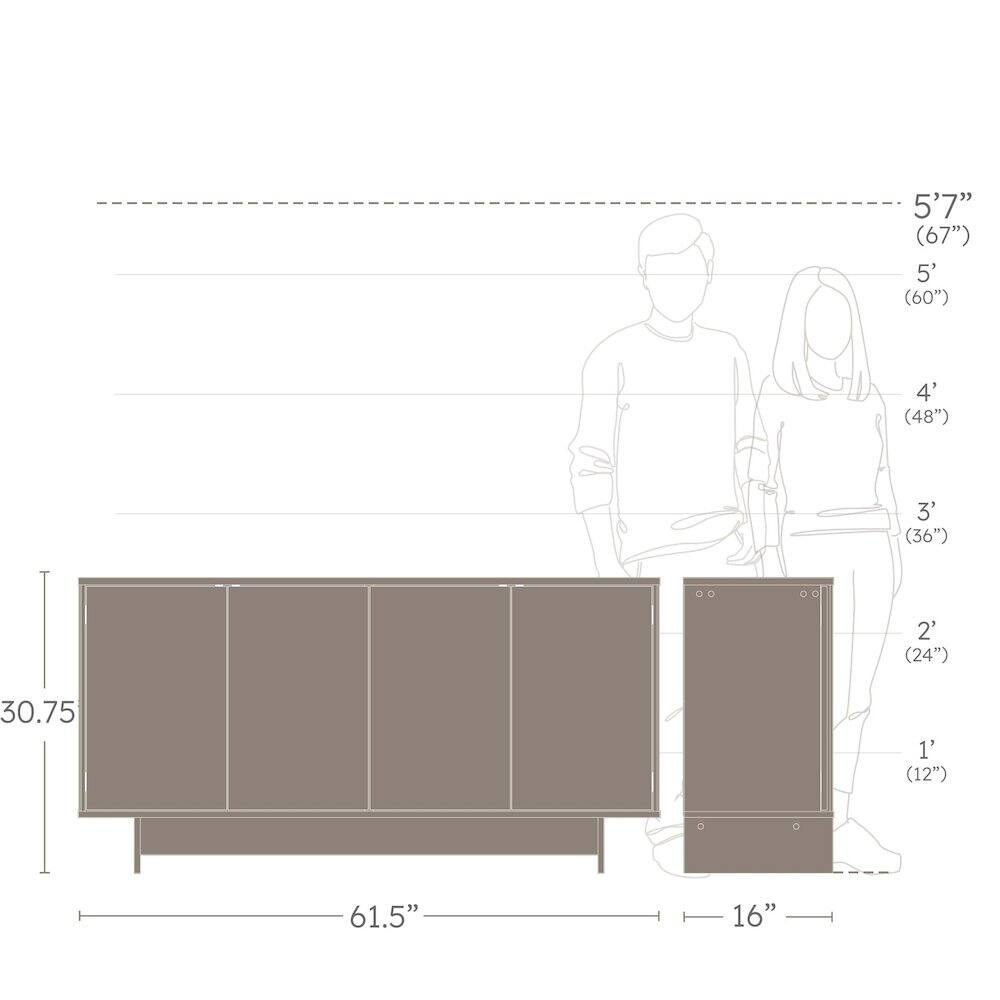 5'7" (67")  
5' (60")  
4' (48")  
3' (36")  
2' (24")  
1' (12")  
30.75"  
61.5"  
16"