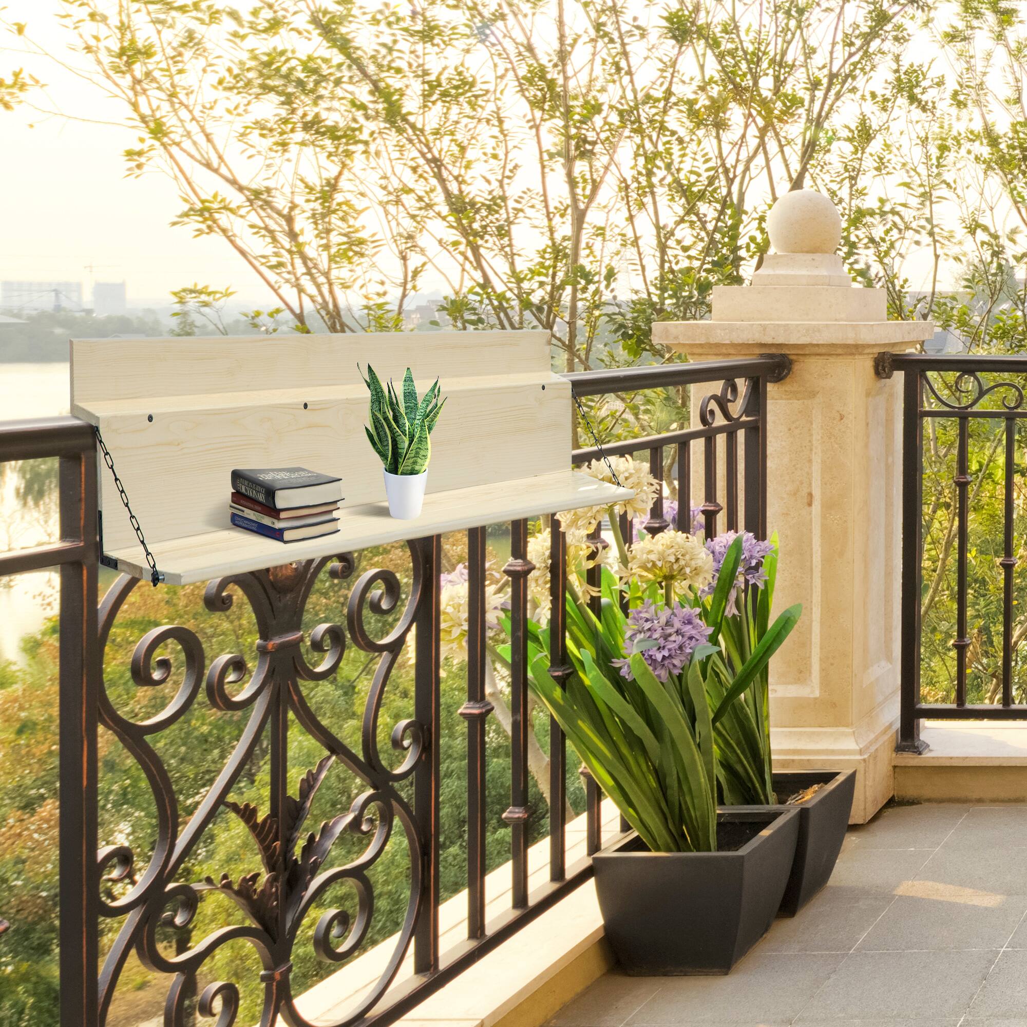 Alt View 1. Outsunny - Balcony Table, Spruce Wood Foldable Railing Bar, Serving Table & Desk - Natural Wood.
