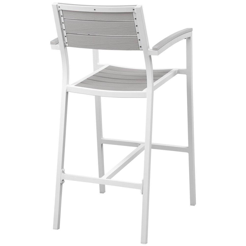 Back. Outdoor Escape - Bicast Leather Outdoor Patio Bar Stool with Armrests and Cushioned Seat - Gray.