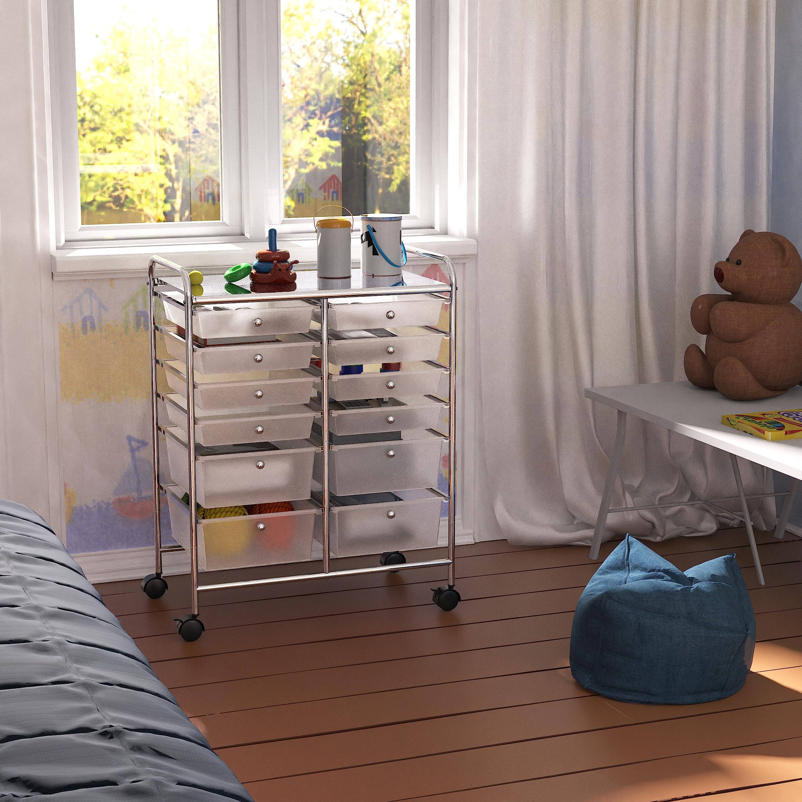 Alt View 3. JETRANSPORT - Utility Cart With 12 Drawers Rolling Storage Art Craft Organizer On Wheels Heavy-duty Space Comes - Black 12 Drawers.