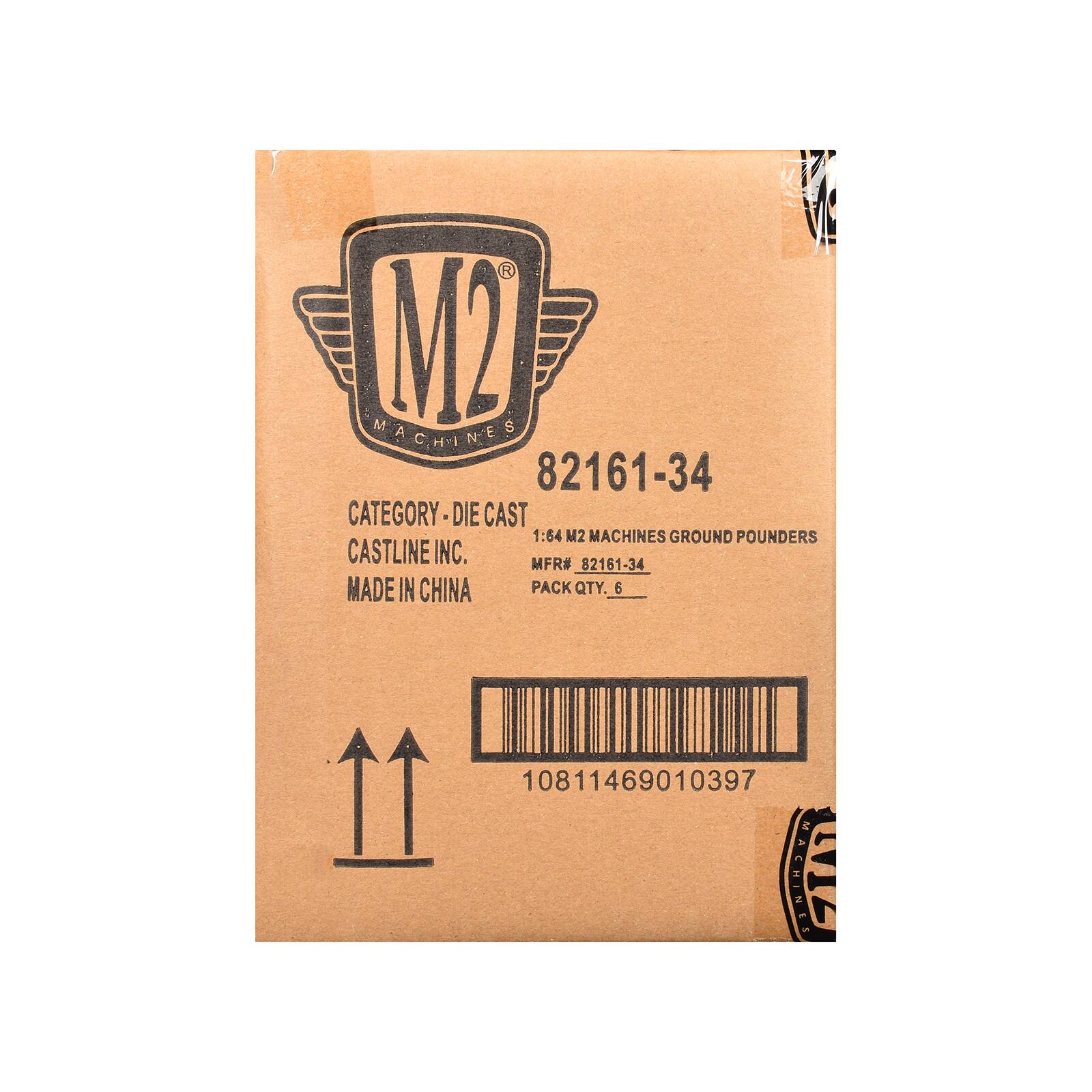 M2 MACHINES  
82161-34  
CATEGORY: DIE CAST  
1:64 M2 MACHINES GROUND POUNDERS  
CASTLINE INC.  
MFR# 82161-34  
MADE IN CHINA  
PACK QTY. 6  
10811469010397
