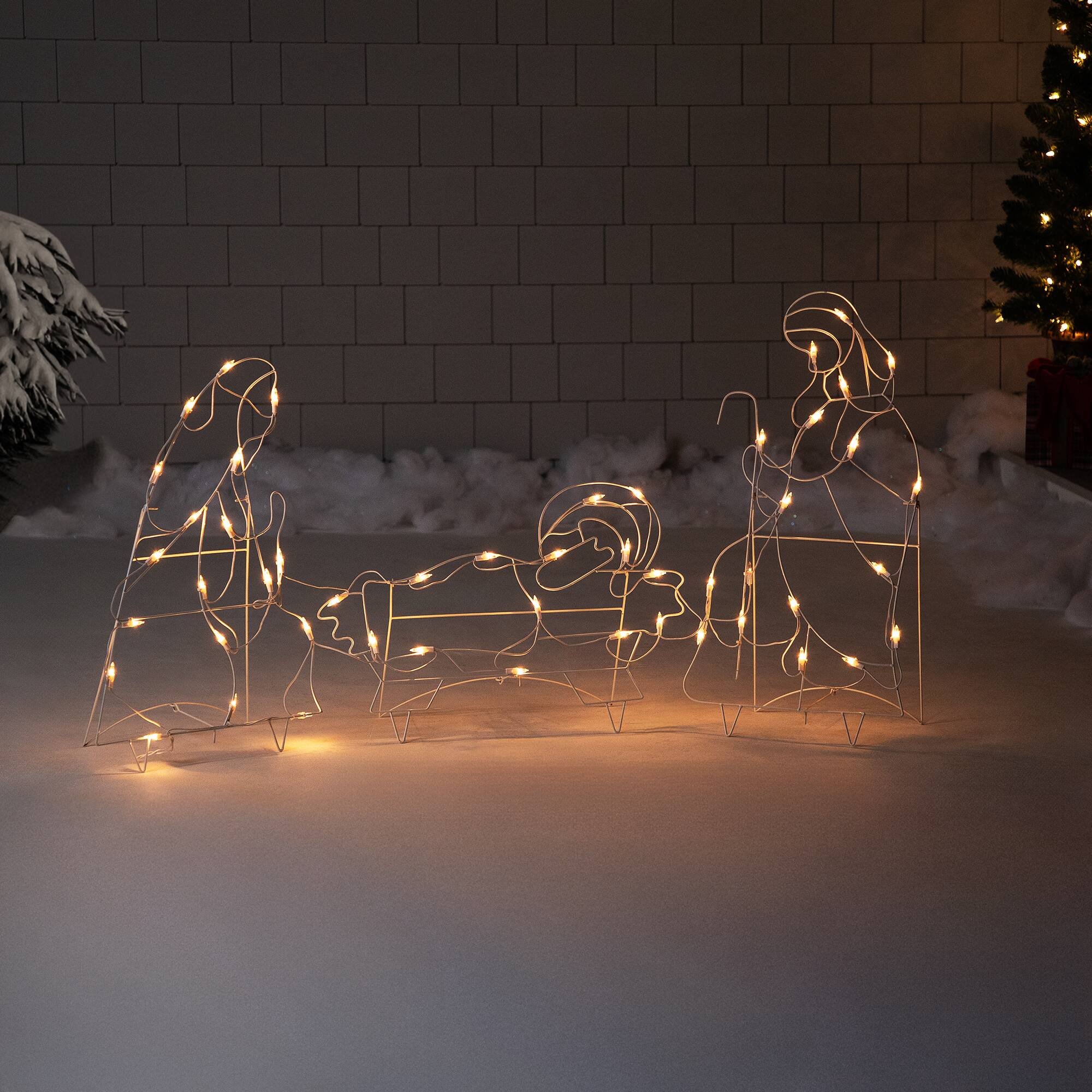 Front. Northlight - 3-Piece Lighted Holy Family Nativity Scene Outdoor Christmas Decoration Set - White.