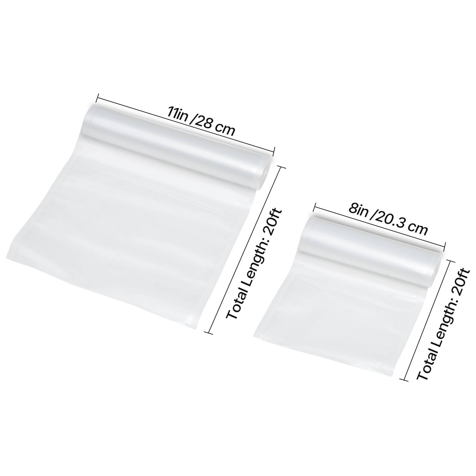 11in / 28 cm  
Total Length: 20ft  

8in / 20.3 cm  
Total Length: 20ft