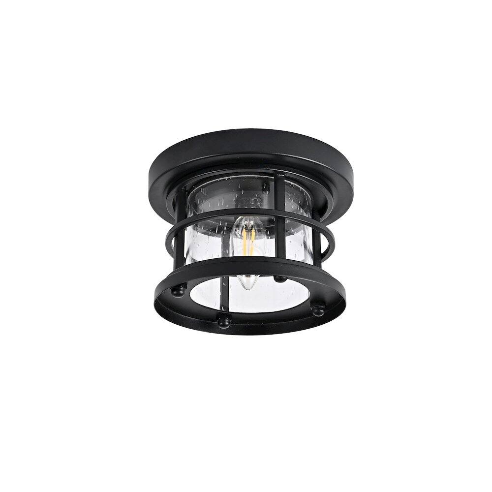Angle. Elegant Lighting - Carla 8 inch Outdoor Flush Mount Ceiling Light in Black - Black And Clear.