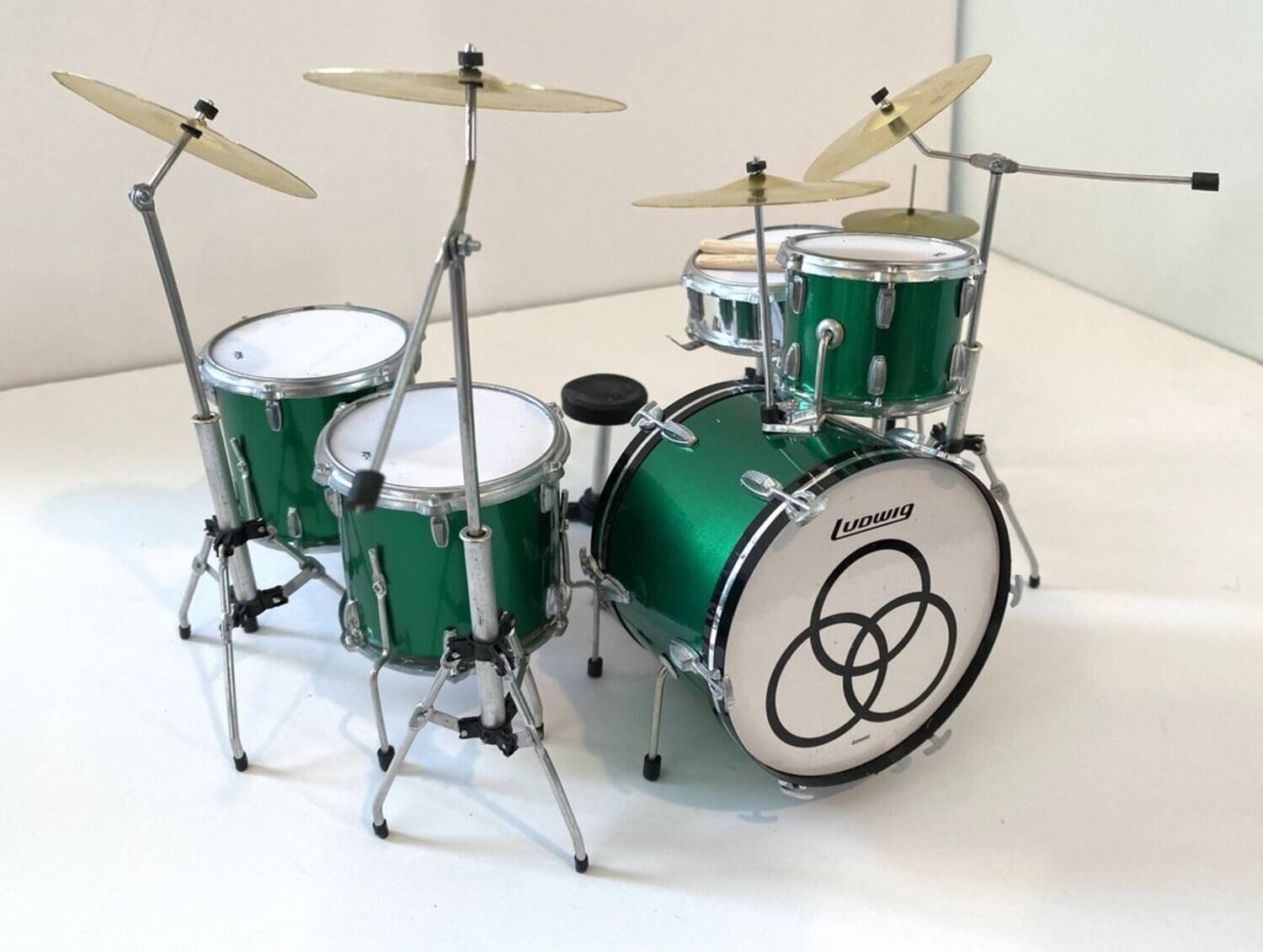 Alt View 1. Axe Heaven - John Bonham - Axe Heaven Green Sparkle Ludwig Mini Drum Kit Replica Collectible JB-501   - Collectibles - Multicolor.