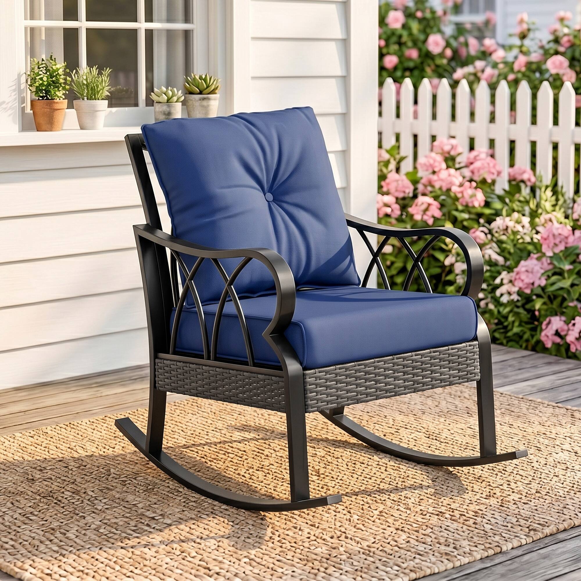 Outsunny Wicker Rocking Chair with Padded Cushions, Aluminum Furniture ...