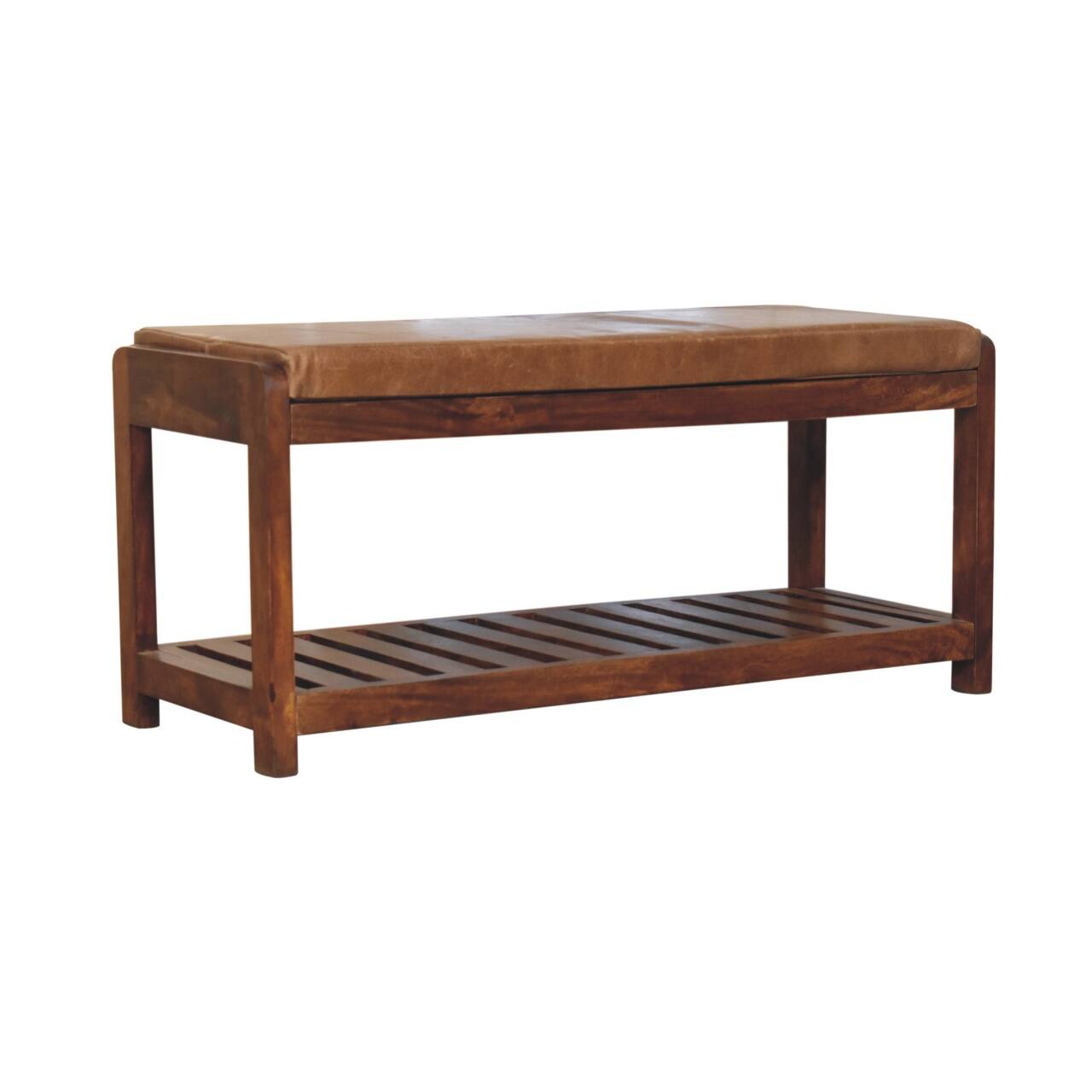 Angle. Artisan Furniture - Artisan Furniture Solid Wood Buffalo Slatted Hallway Bench, Upholstered, Brown - Brown.