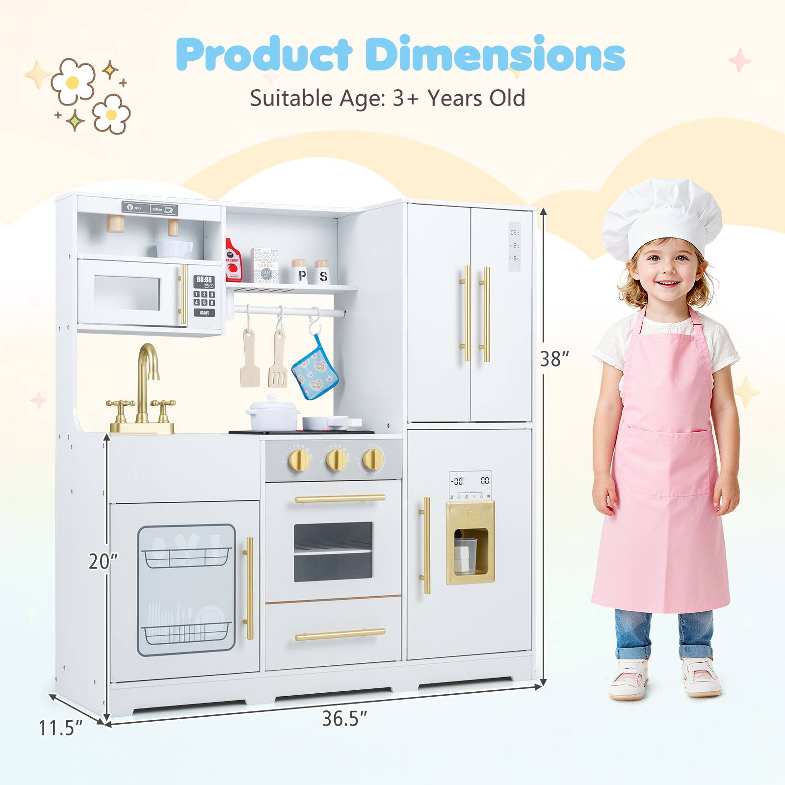 Product Dimensions  
Suitable Age: 3+ Years Old  

11.5"  
20"  
36.5"  
38"
