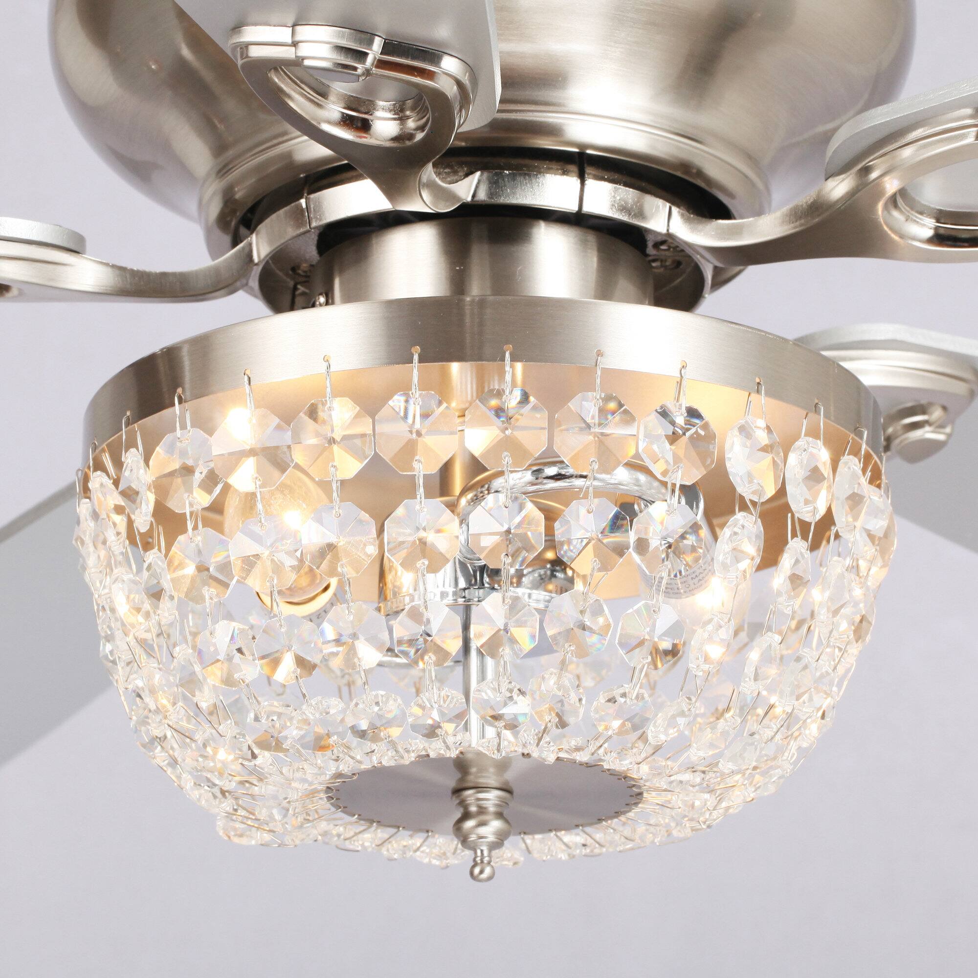 Alt View 4. Parrot Uncle - 48" Modern Nickel Low Profile Crystal Ceiling Fan Chandelier with Light and Remote - Nickel.