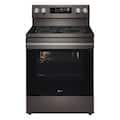 LG - 30-in Wide 6.3 Cu. Ft. Freestanding Electric True Convection Smart Range with 5 Elements, Air Fry and Premium Handle - Black Stainless Steel