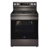 LG - 30-in Wide 6.3 Cu. Ft. Freestanding Electric True Convection Smart Range with 5 Elements, Air Fry and Premium Handle - Black Stainless Steel