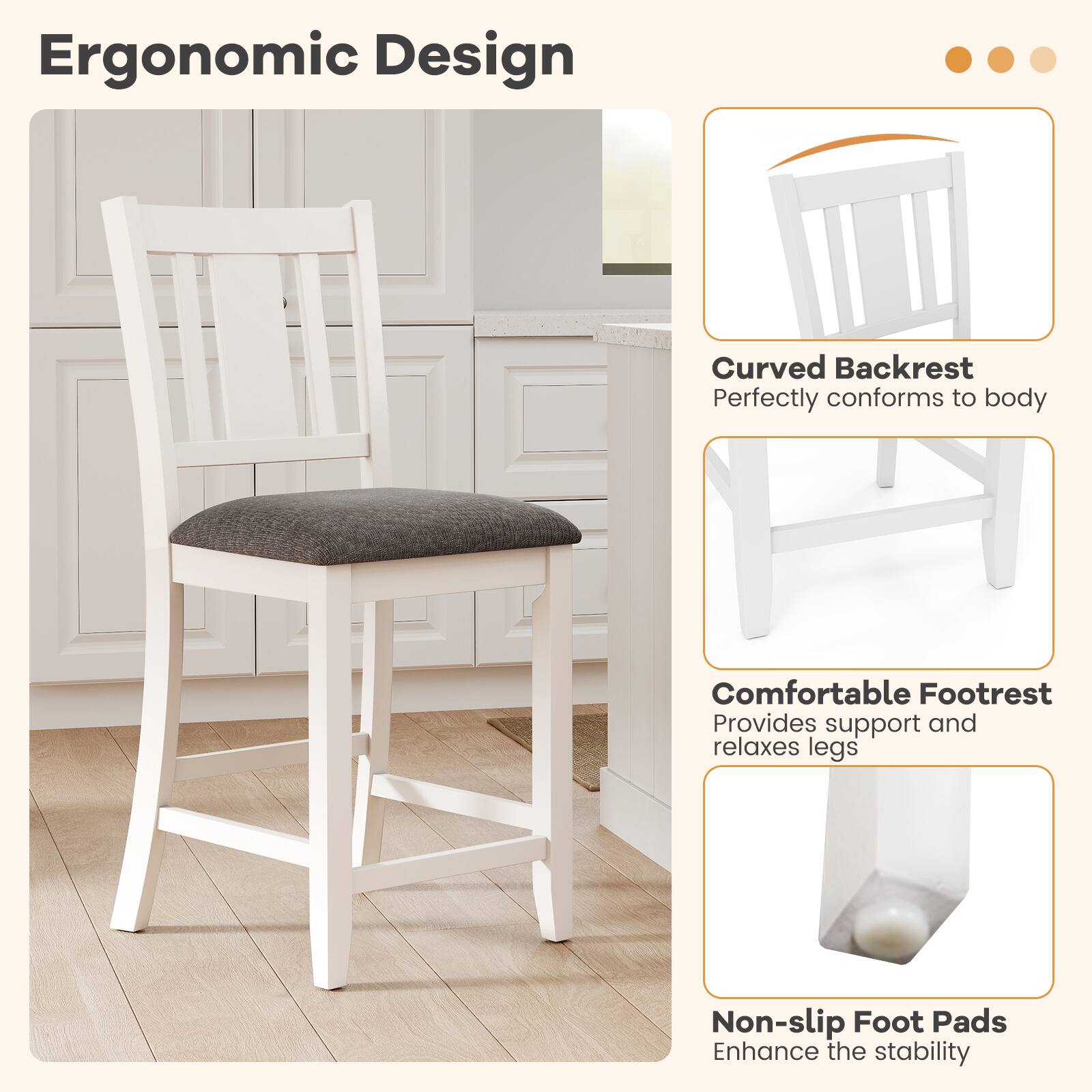 Ergonomic Design: Curved Backrest, Perfectly conforms to body. Comfortable Footrest, Provides support and relaxes legs. Non-slip Foot Pads, Enhance the stability.