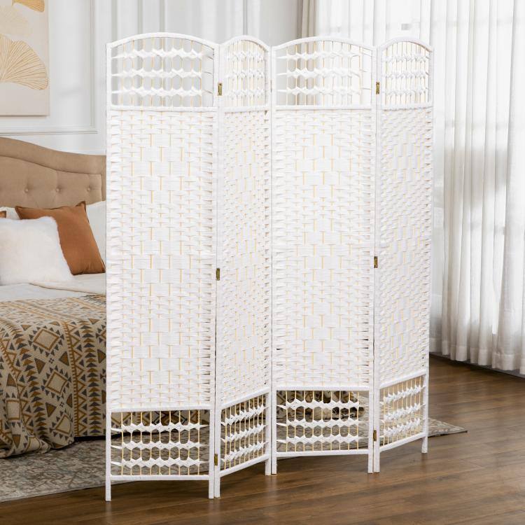 Alt View 1. PULUZ - 4 Panel Folding Room Divider Portable Privacy Screen Wave Fiber Room Partition for Home Office - White.