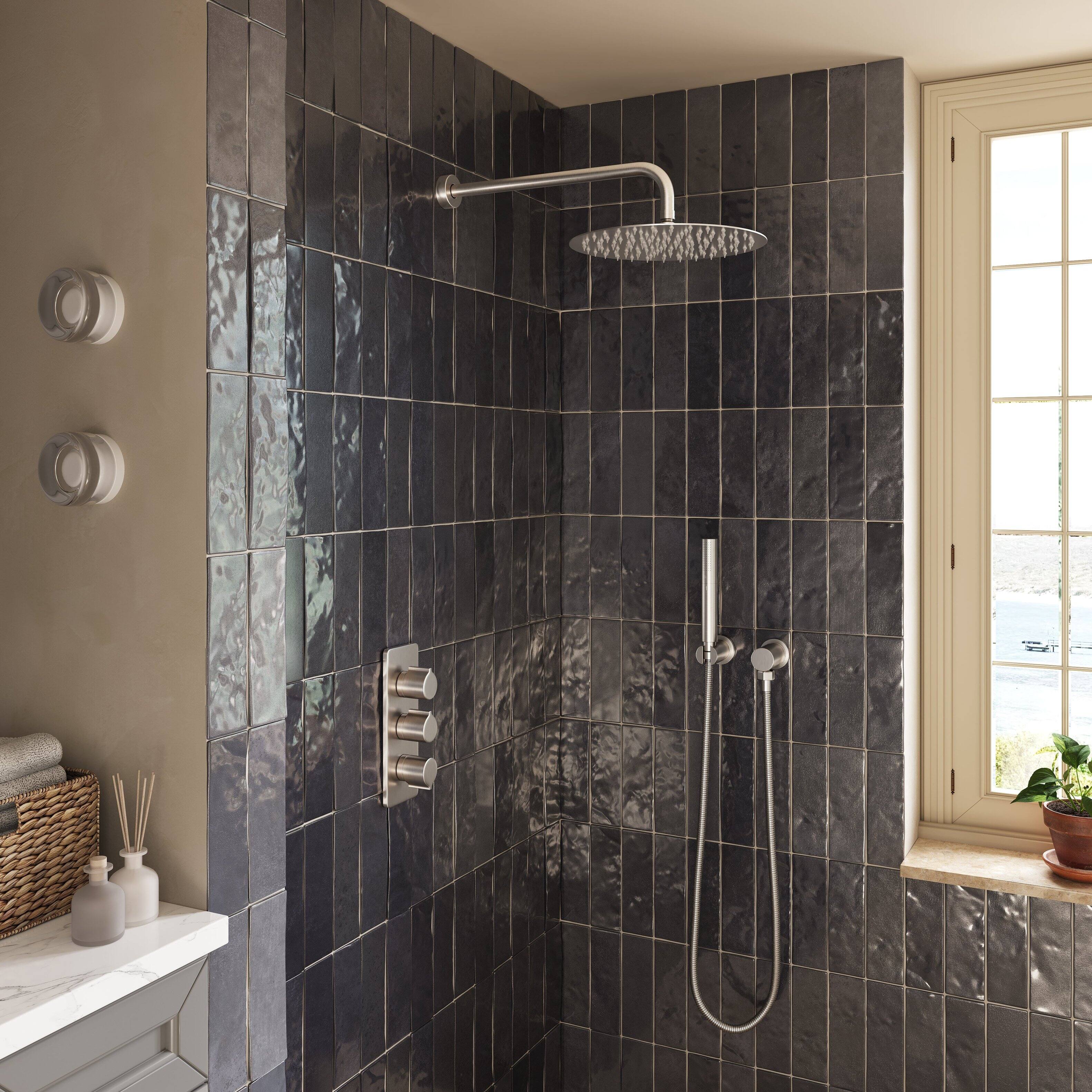 Alt View 2. Boyel Living - Round 1-Spray Pattern with 2.5 GPM 12 in. Wall Mount Ceiling Mount Fixed Shower Head Stainless Steel in Brushed Nickel-A - Brushed Nickel.