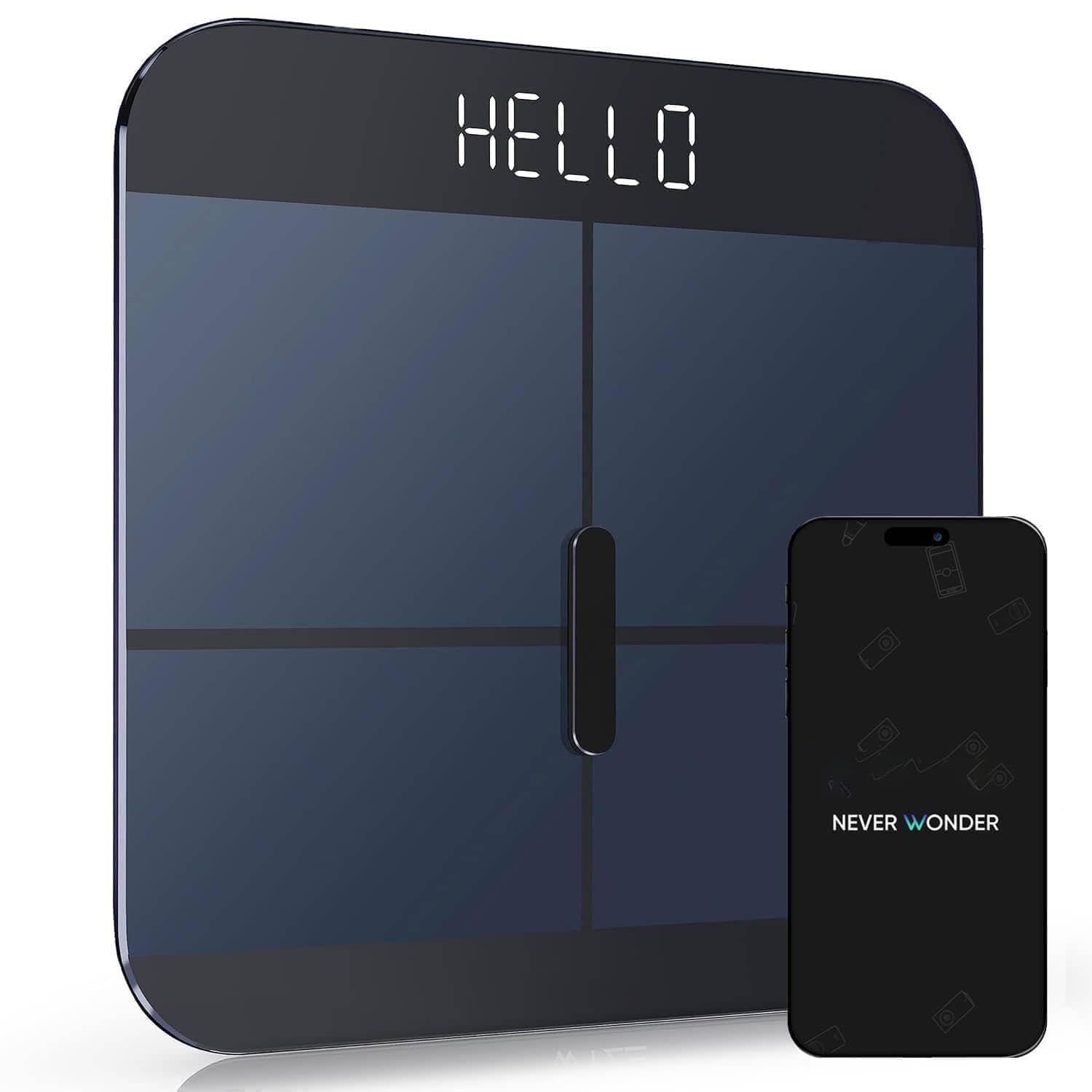 FINEAK - Digital Bathroom Scale for Body Weight,BMI, Body Fat, Muscle Mass - Black