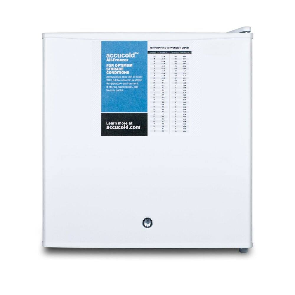 TEMPERATURE CONVERSION  
accucold™ All-Freezer  
FOR OPTIMUM STORAGE CONDITIONS  
Always keep this unit at least 30% full to maintain a stable temperature environment. When storing small loads, add freezer packs.  
Learn more at accucold.com
