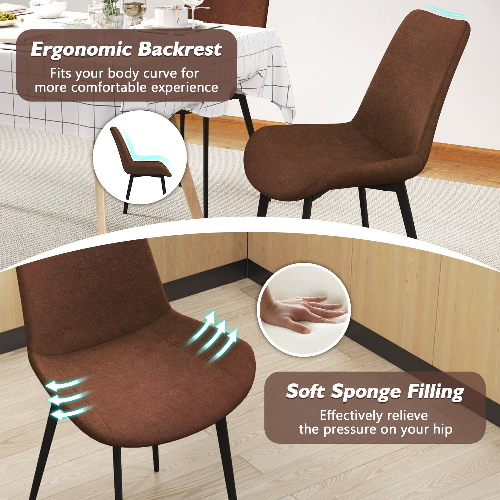 Ergonomic Backrest  
Fits your body curve for more comfortable experience  

Soft Sponge Filling  
Effectively relieve the pressure on your hip