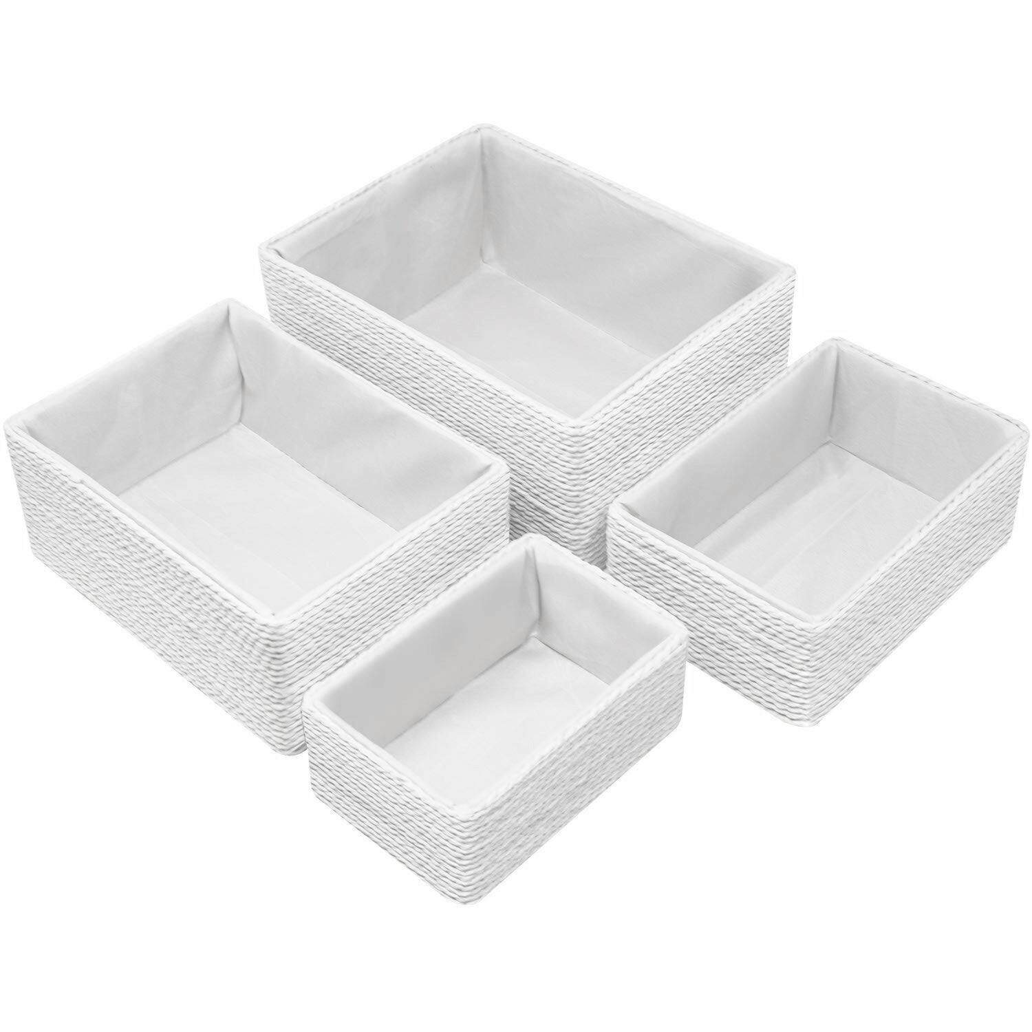 Left. Sorbus - Sorbus Storage Baskets 4-Piece Set - Stackable Woven Basket Paper Rope Bin Boxes for Makeup, Office Supplies - White.