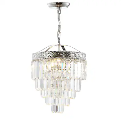 Front. Jonathan Y - Wyatt 12" 2-Light Crystal LED Chandelier, Polished Nickel/Clear - Polished Nickel/Clear.