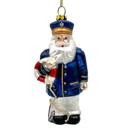 OrnamentallyYou - Santa the Ship Captain Glass Ornament Gift for Boat Commander of the Seas - Multi-colored