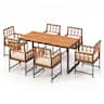Costway - 7 PCS Patio Dining Set Outdoor Acacia Wood Table with Soft Cushions Umbrella Hole - Natural + Black