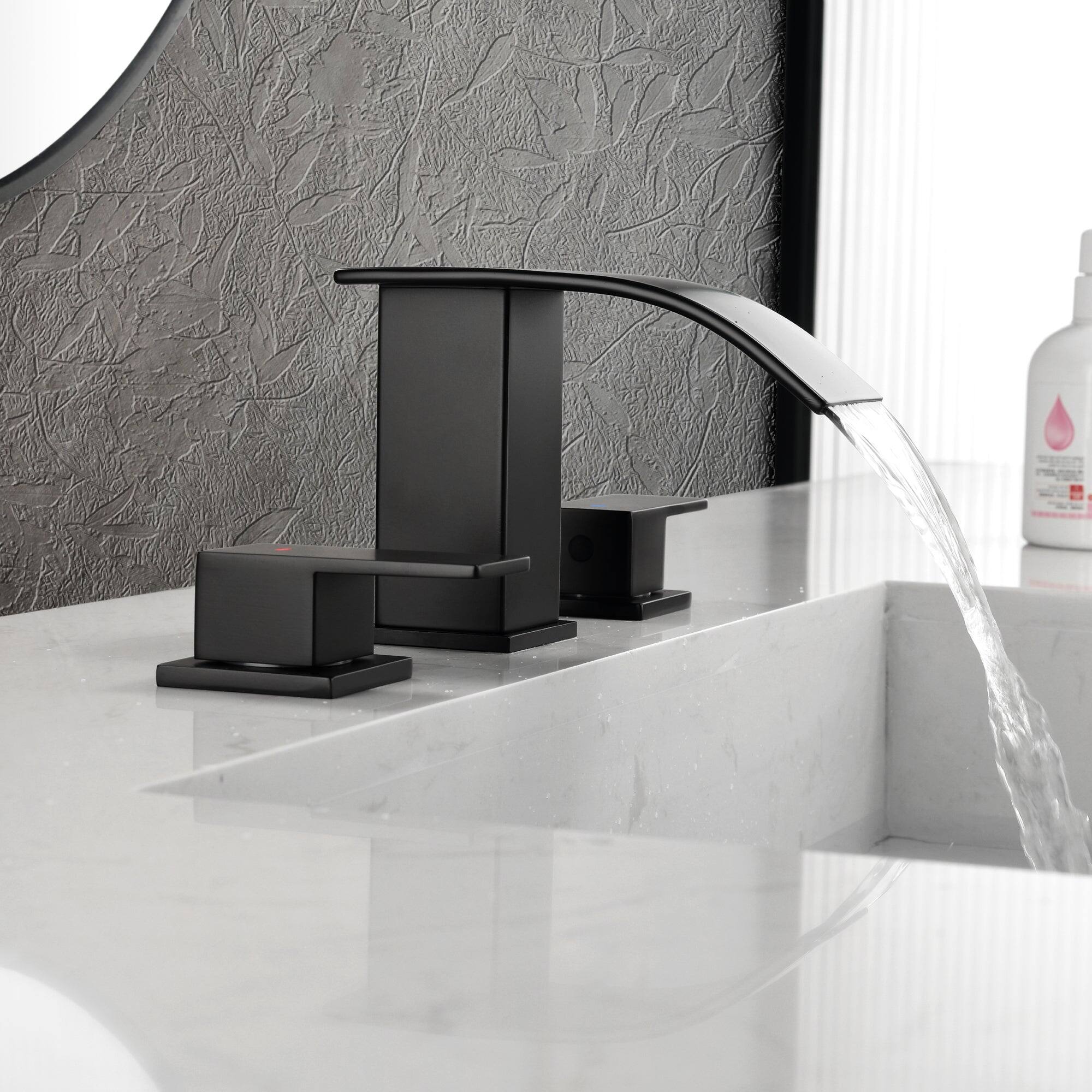 Alt View 3. Boyel Living - Black Faucet SUS304 Waterfall Spout cUPC Quick Connect Dual Handle Pop Up Drain - Matte Black.