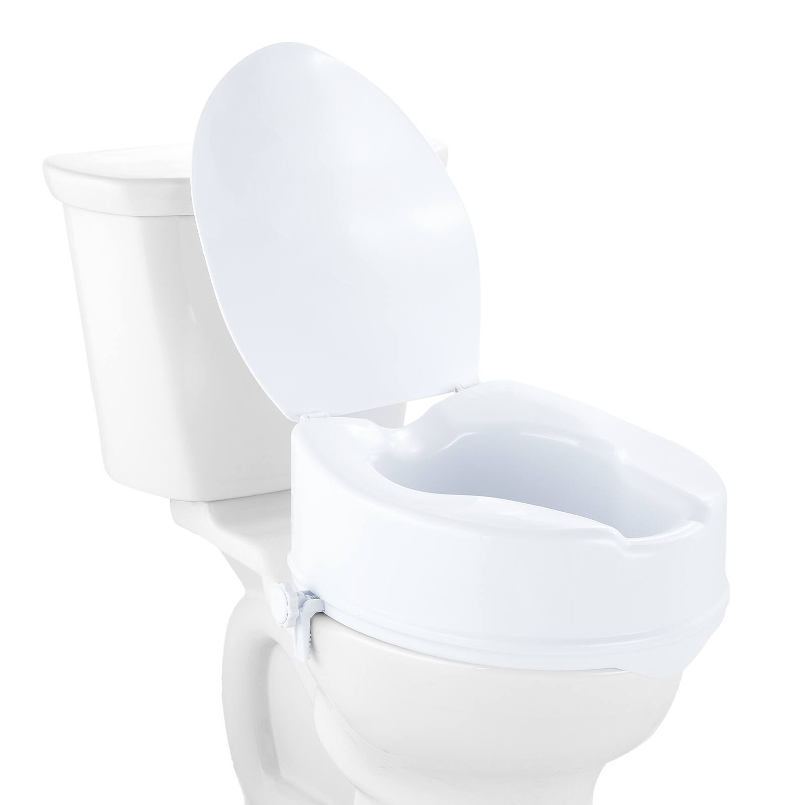 Alt View 5. VEVOR - Raised Toilet Seat, 6" Height Raised, 300 lbs Weight Capacity, Universal Toilet Seat Riser, Screw Rod Locking - White.